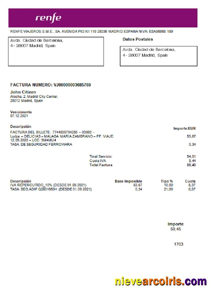 Spain Renfe utility bill